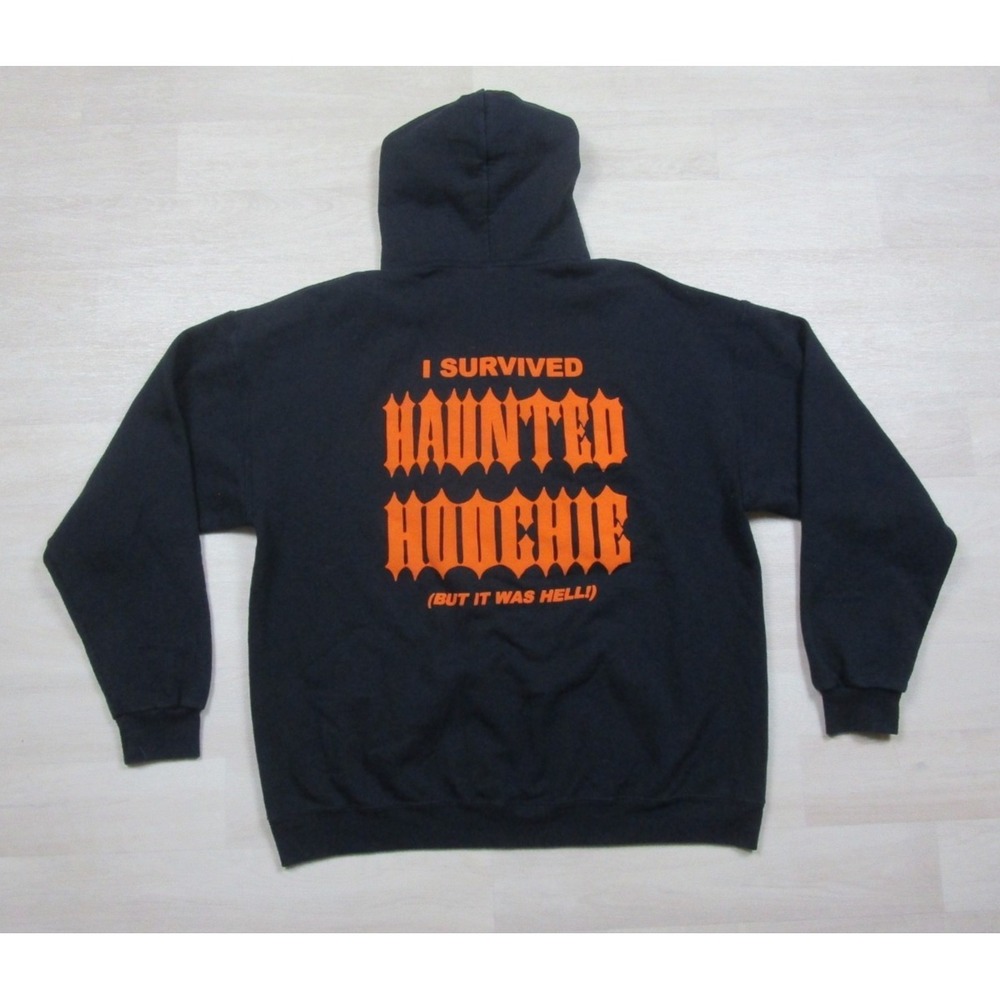 Vintage Men's Sweatshirt (XL) Hoodie I‎ Survived Haunted Hoochie Halloween Ohio